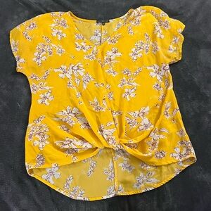 Yellow and white floral twist blouse